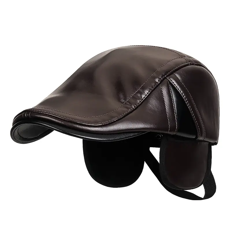 Winter PU Ear Cap for Men Warm Brown - Image 4