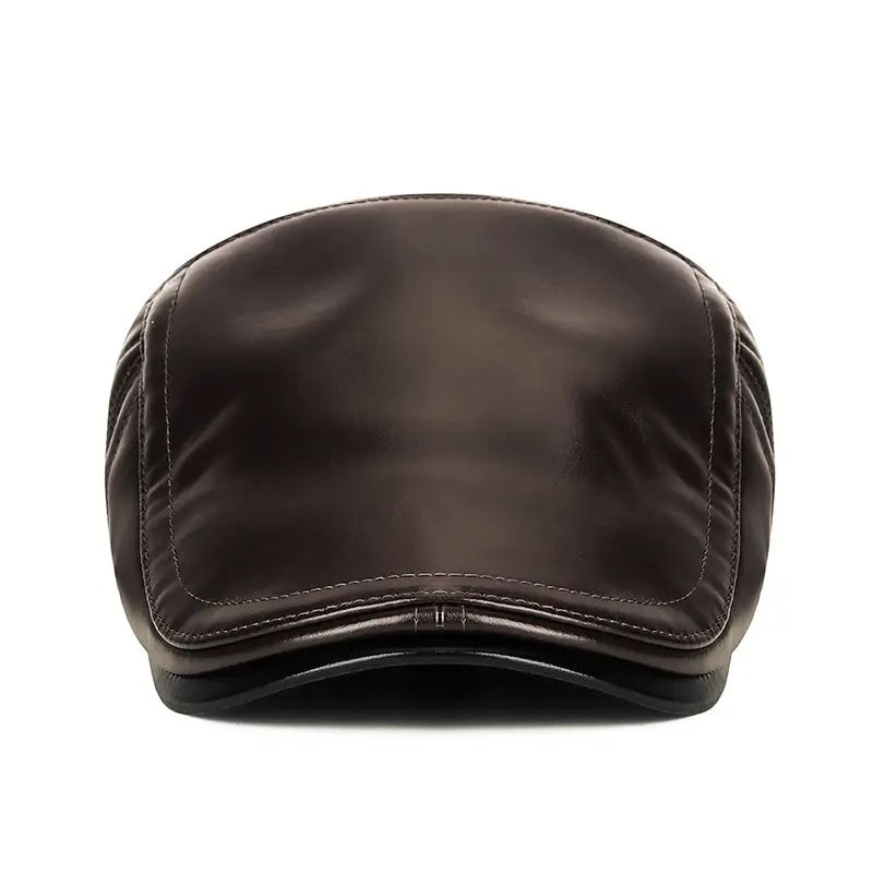Winter PU Ear Cap for Men Warm Brown - Image 5