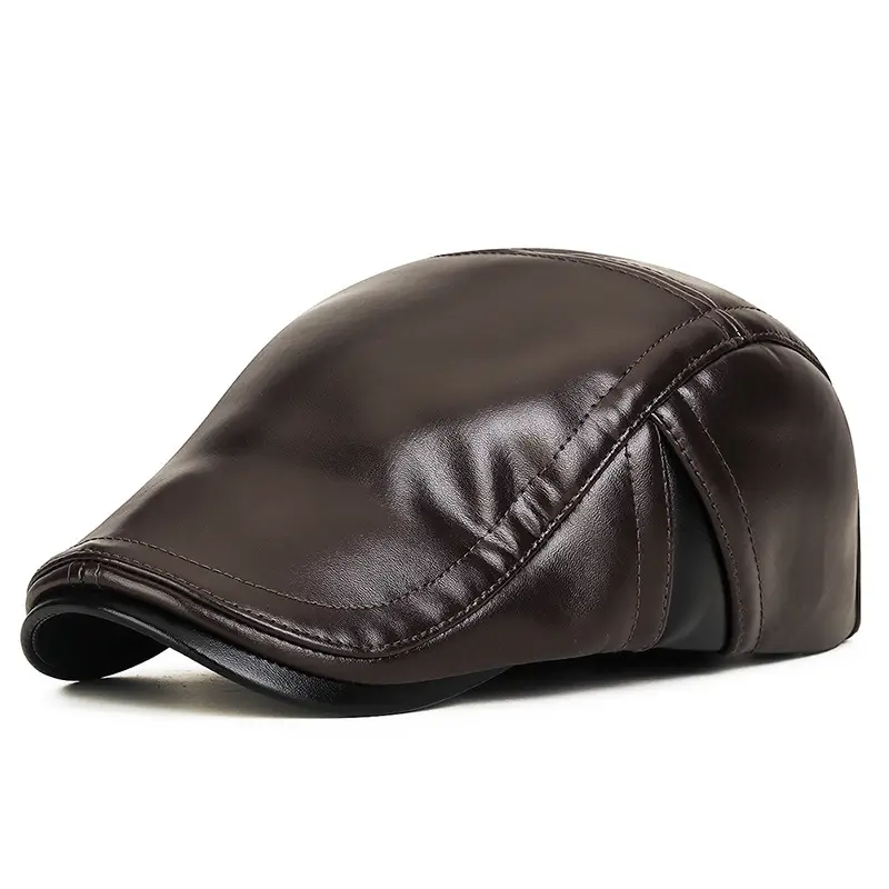 Winter PU Ear Cap for Men Warm Brown - Image 2