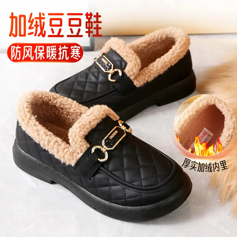 Old Beijing Cotton Shoes Women's Winter Wear 2024 New fleece-lined Thickened Slip-on Loafers Fashion Warm Bean Shoes - Image 5