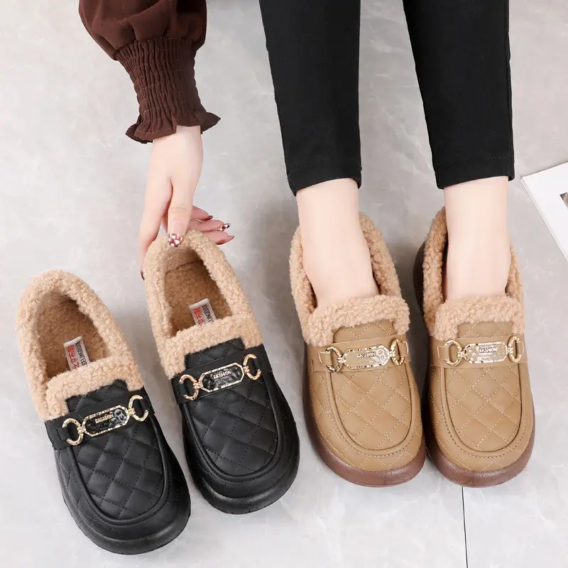 Old Beijing Cotton Shoes Women's Winter Wear 2024 New fleece-lined Thickened Slip-on Loafers Fashion Warm Bean Shoes - Image 6