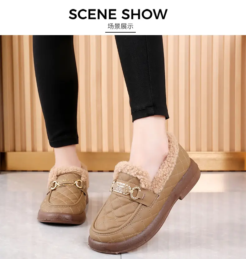 Old Beijing Cotton Shoes Women's Winter Wear 2024 New fleece-lined Thickened Slip-on Loafers Fashion Warm Bean Shoes — feature 13