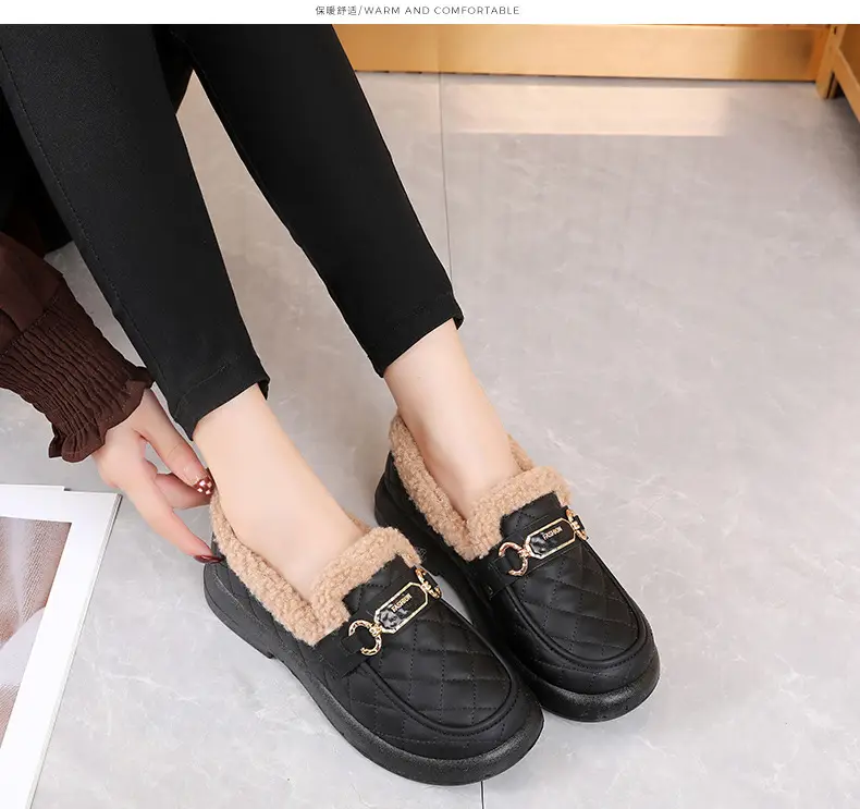 Old Beijing Cotton Shoes Women's Winter Wear 2024 New fleece-lined Thickened Slip-on Loafers Fashion Warm Bean Shoes — feature 18