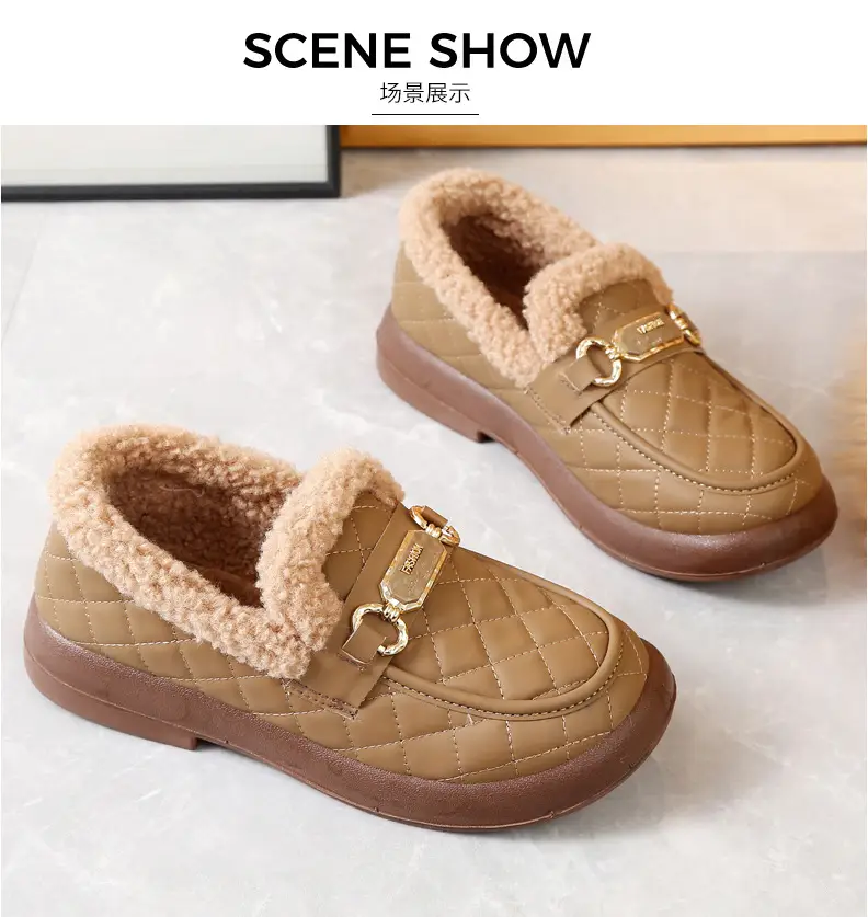 Old Beijing Cotton Shoes Women's Winter Wear 2024 New fleece-lined Thickened Slip-on Loafers Fashion Warm Bean Shoes — feature 23
