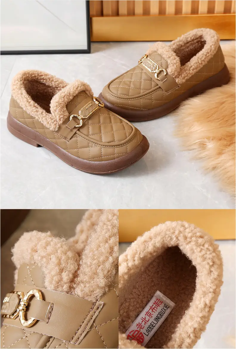 Old Beijing Cotton Shoes Women's Winter Wear 2024 New fleece-lined Thickened Slip-on Loafers Fashion Warm Bean Shoes — feature 24
