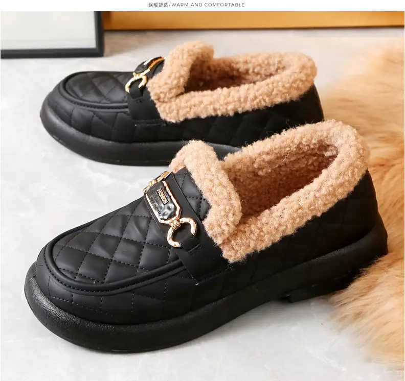 Old Beijing Cotton Shoes Women's Winter Wear 2024 New fleece-lined Thickened Slip-on Loafers Fashion Warm Bean Shoes — feature 29