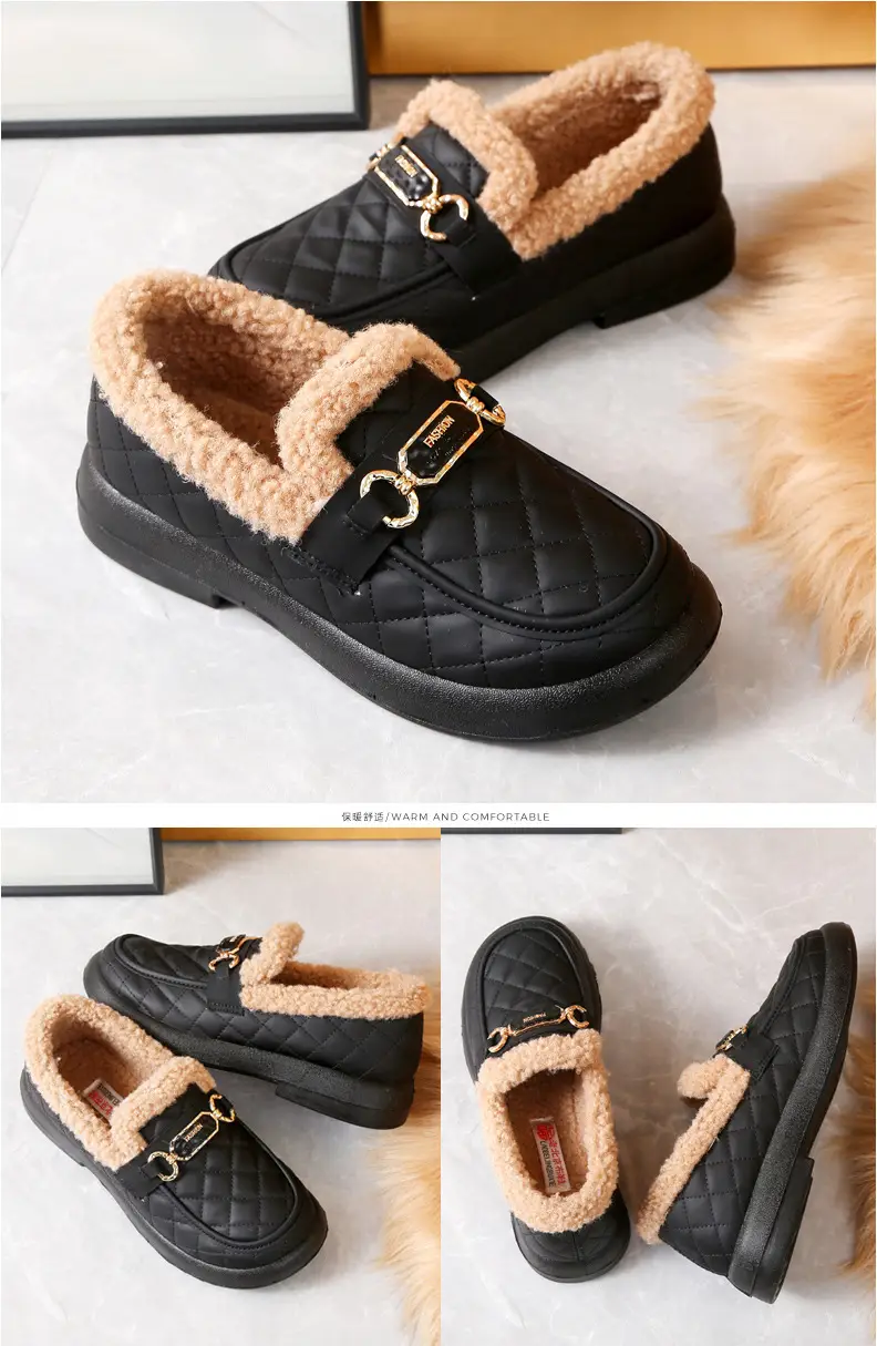 Old Beijing Cotton Shoes Women's Winter Wear 2024 New fleece-lined Thickened Slip-on Loafers Fashion Warm Bean Shoes — feature 30
