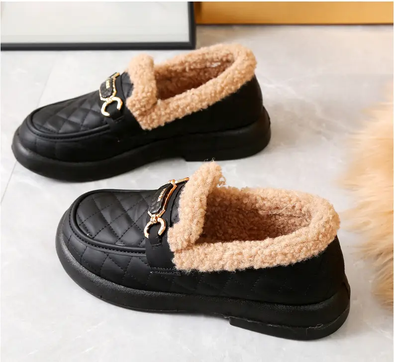 Old Beijing Cotton Shoes Women's Winter Wear 2024 New fleece-lined Thickened Slip-on Loafers Fashion Warm Bean Shoes — feature 31