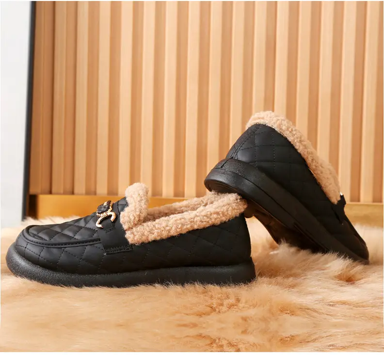 Old Beijing Cotton Shoes Women's Winter Wear 2024 New fleece-lined Thickened Slip-on Loafers Fashion Warm Bean Shoes — feature 32