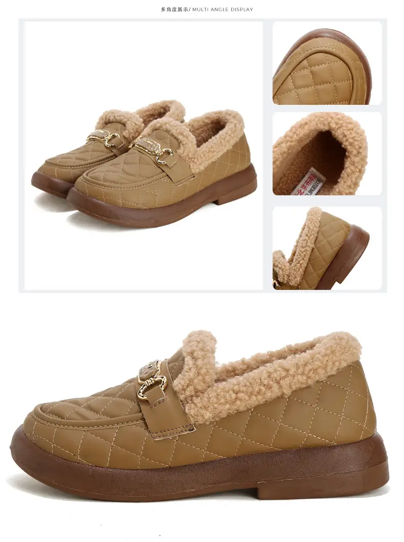 Old Beijing Cotton Shoes Women's Winter Wear 2024 New fleece-lined Thickened Slip-on Loafers Fashion Warm Bean Shoes — feature 34