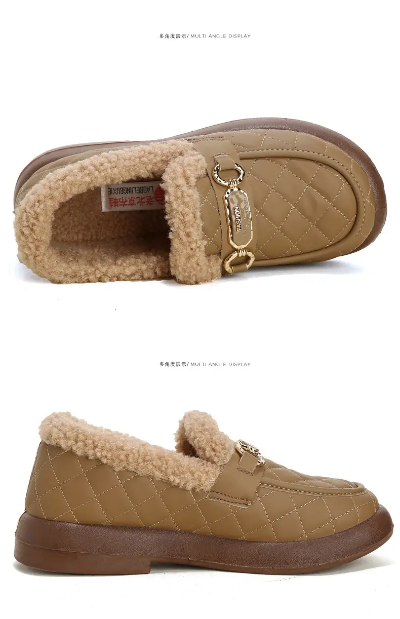 Old Beijing Cotton Shoes Women's Winter Wear 2024 New fleece-lined Thickened Slip-on Loafers Fashion Warm Bean Shoes — feature 35