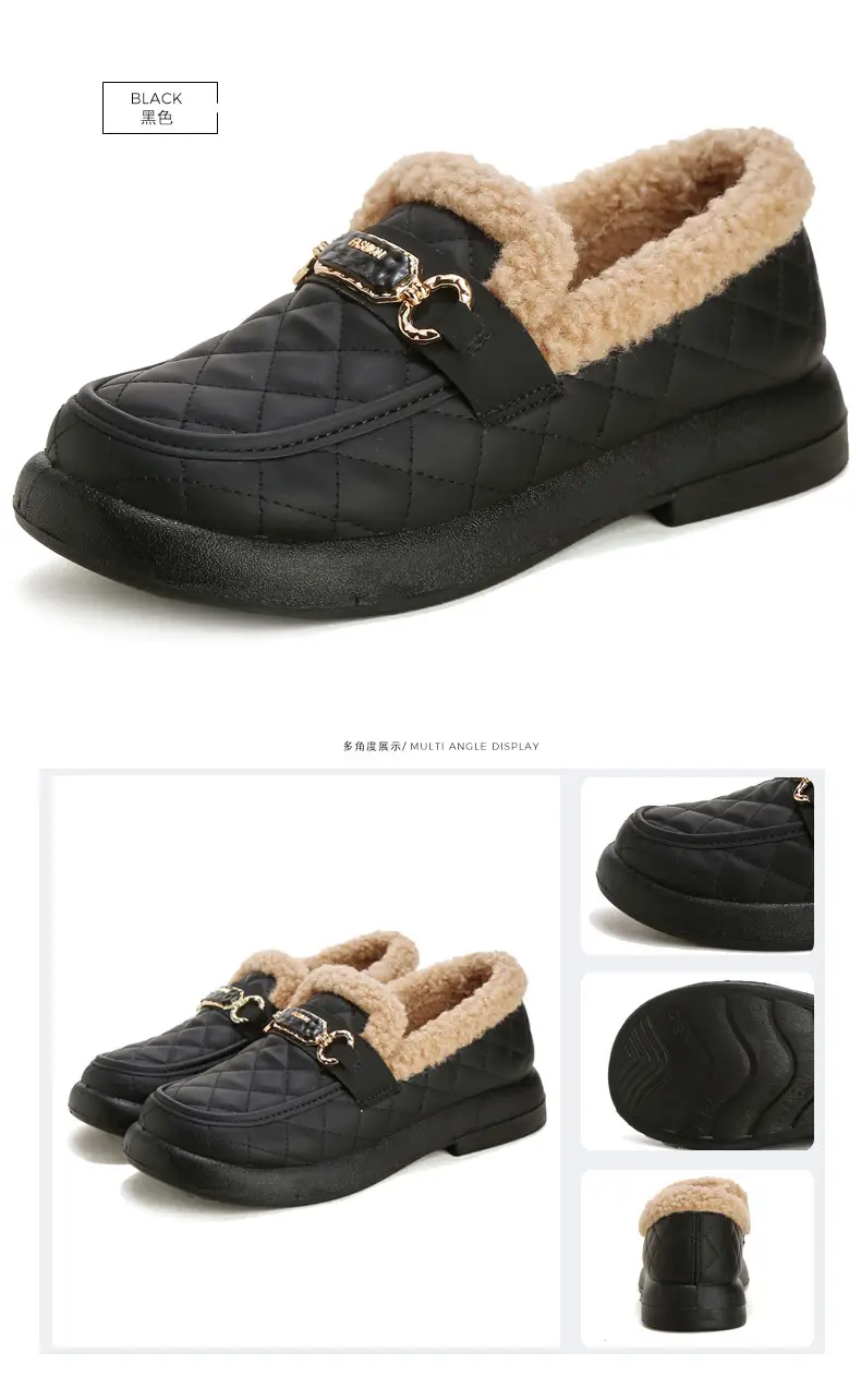 Old Beijing Cotton Shoes Women's Winter Wear 2024 New fleece-lined Thickened Slip-on Loafers Fashion Warm Bean Shoes — feature 37