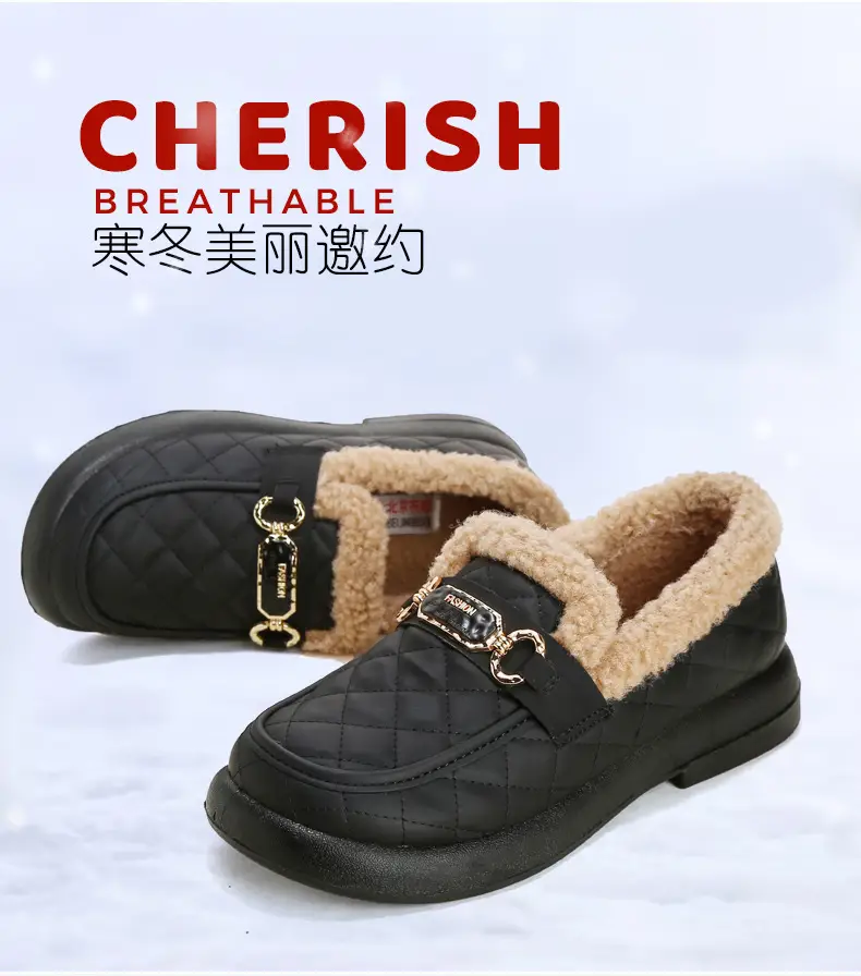 Old Beijing Cotton Shoes Women's Winter Wear 2024 New fleece-lined Thickened Slip-on Loafers Fashion Warm Bean Shoes — feature 8