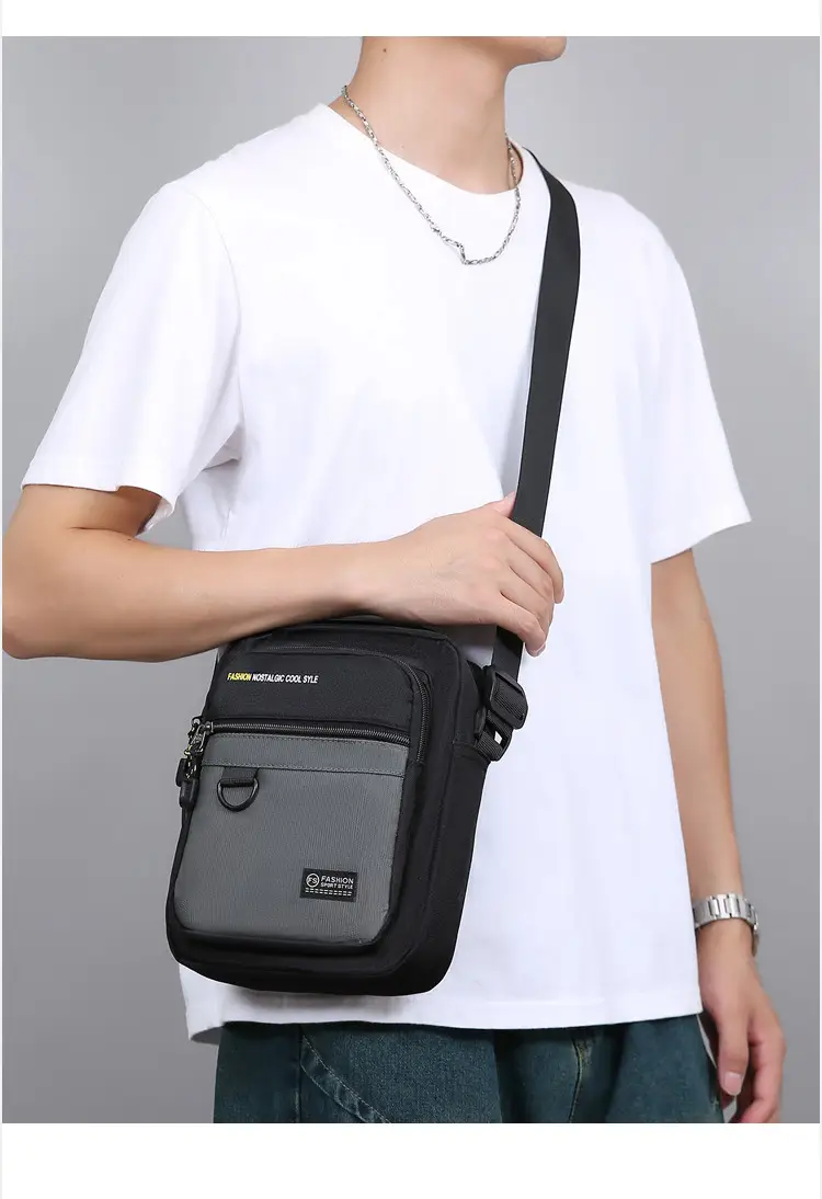 Men's Waterproof Crossbody Bag Black Large Capacity — feature 12