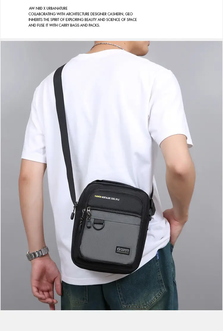 Men's Waterproof Crossbody Bag Black Large Capacity — feature 13