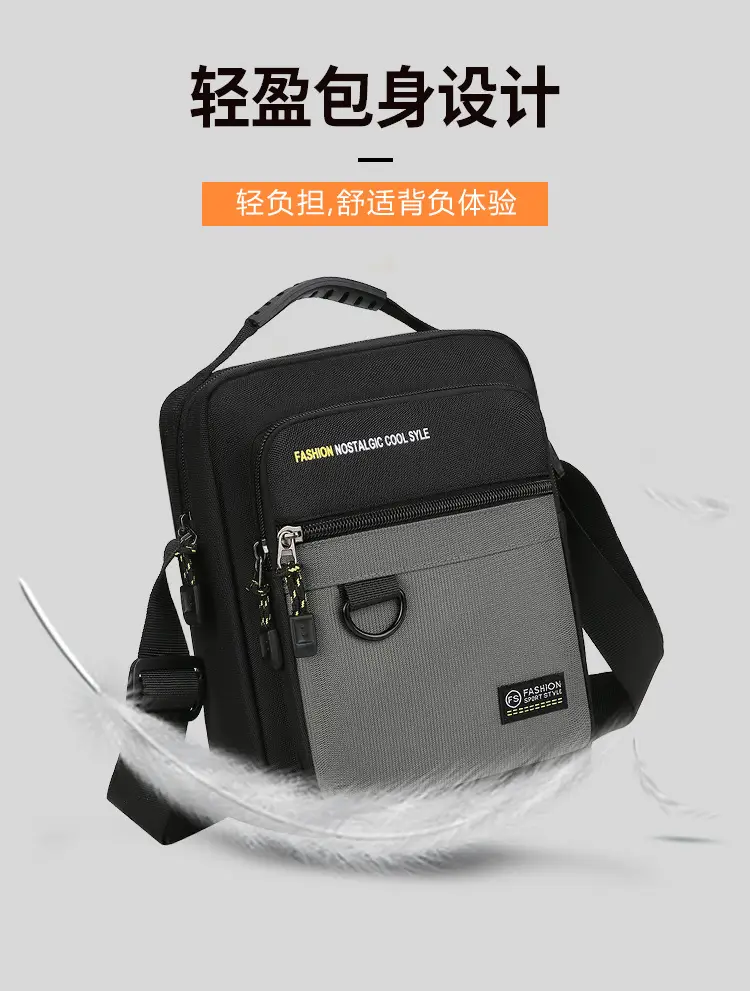 Men's Waterproof Crossbody Bag Black Large Capacity — feature 5