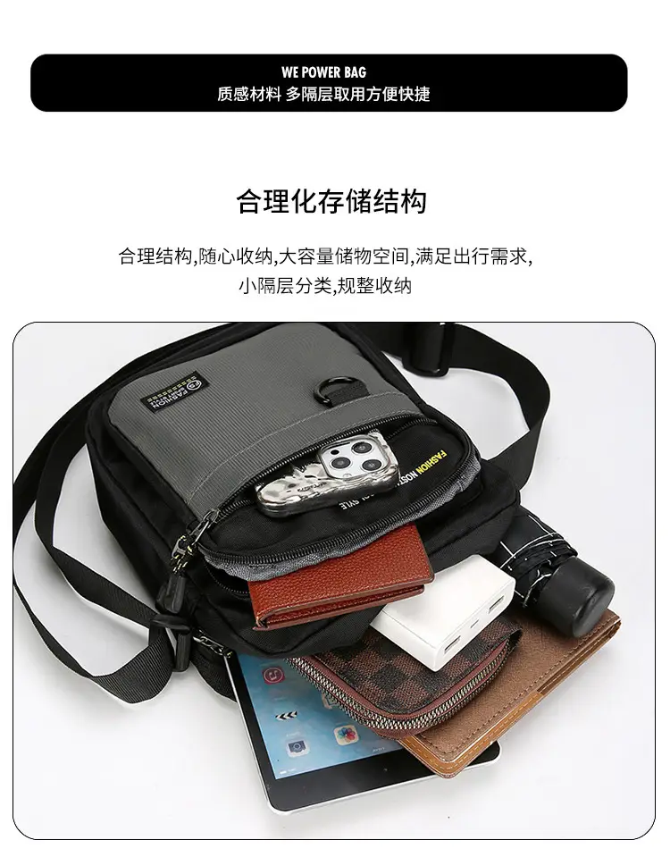 Men's Waterproof Crossbody Bag Black Large Capacity — feature 8