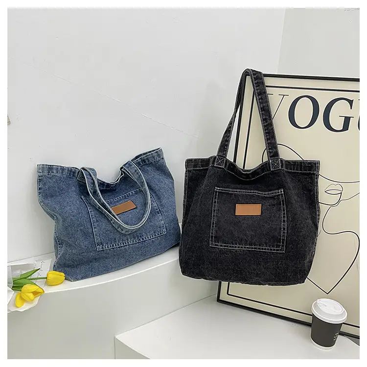Women Denim Wash Bag Large Capacity Washable - Image 3