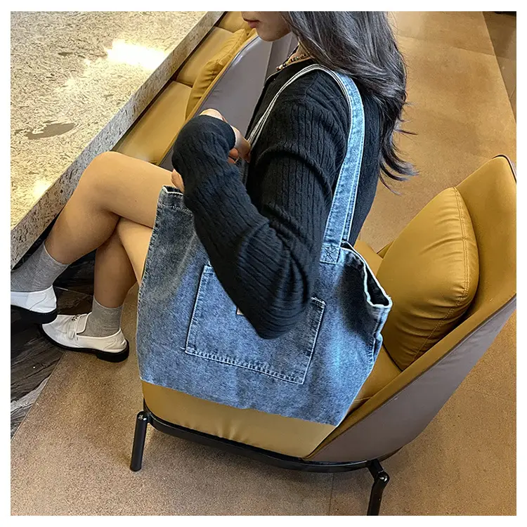 Women Denim Wash Bag Large Capacity Washable - Image 5