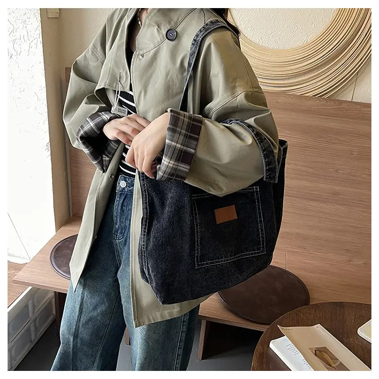 Women Denim Wash Bag Large Capacity Washable - Image 6