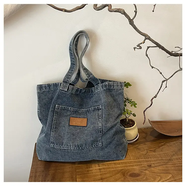 Women Denim Wash Bag Large Capacity Washable - Image 2