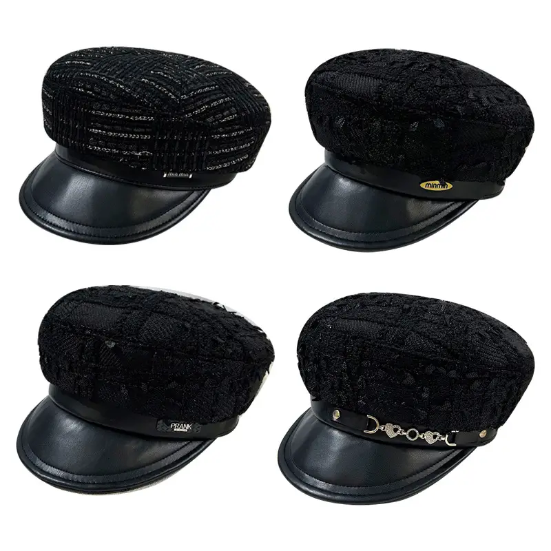 Korean Style Black Chiffon Cap Women Flat Top Casual Face Duckling Tongue Beret - Image 8
