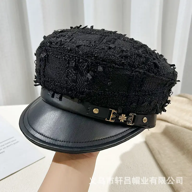 Korean Style Black Chiffon Cap Women Flat Top Casual Face Duckling Tongue Beret - Image 9
