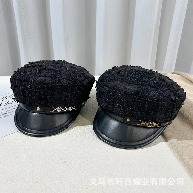 Korean Style Black Chiffon Cap Women Flat Top Casual Face Duckling Tongue Beret - Image 10