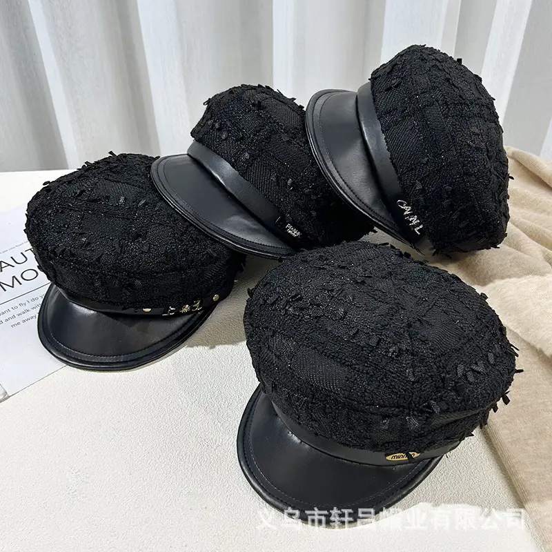 Korean Style Black Chiffon Cap Women Flat Top Casual Face Duckling Tongue Beret - Image 11