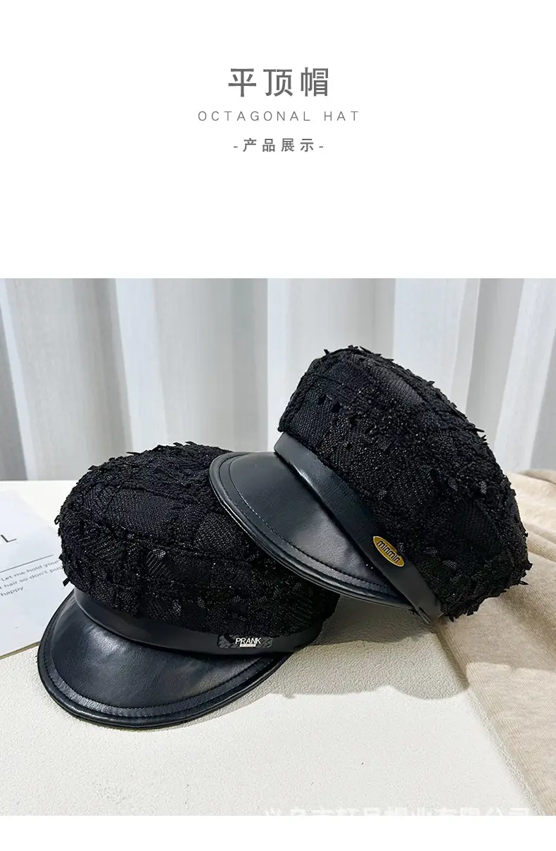 Korean Style Black Chiffon Cap Women Flat Top Casual Face Duckling Tongue Beret — feature 26