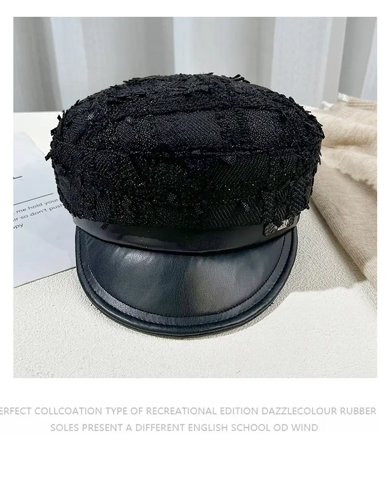 Korean Style Black Chiffon Cap Women Flat Top Casual Face Duckling Tongue Beret — feature 29