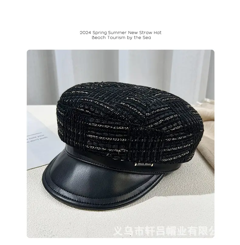 Korean Style Black Chiffon Cap Women Flat Top Casual Face Duckling Tongue Beret — feature 30