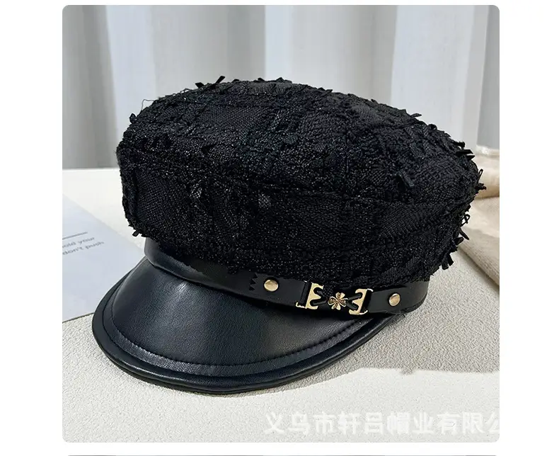 Korean Style Black Chiffon Cap Women Flat Top Casual Face Duckling Tongue Beret — feature 31