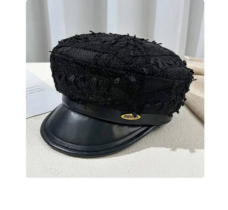 Korean Style Black Chiffon Cap Women Flat Top Casual Face Duckling Tongue Beret — feature 32