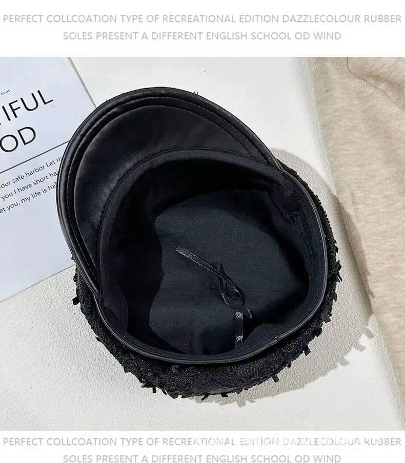 Korean Style Black Chiffon Cap Women Flat Top Casual Face Duckling Tongue Beret — feature 34