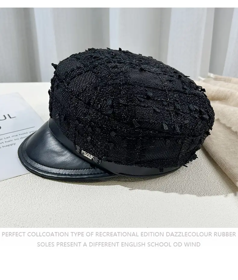 Korean Style Black Chiffon Cap Women Flat Top Casual Face Duckling Tongue Beret — feature 35