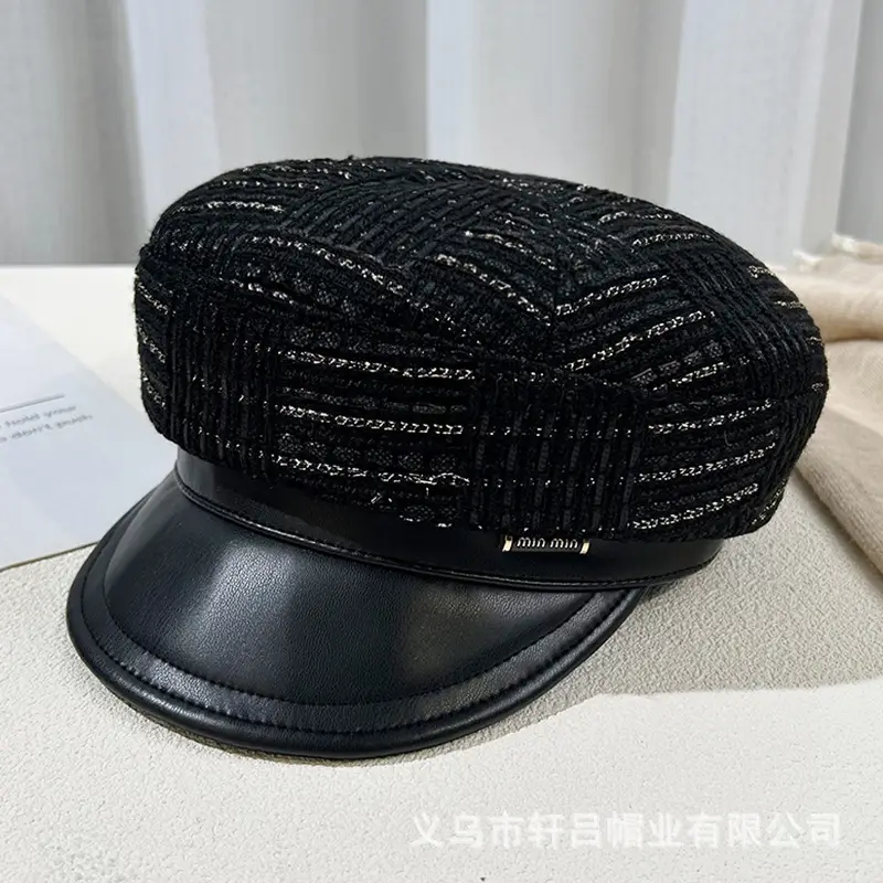 Korean Style Black Chiffon Cap Women Flat Top Casual Face Duckling Tongue Beret - Image 2