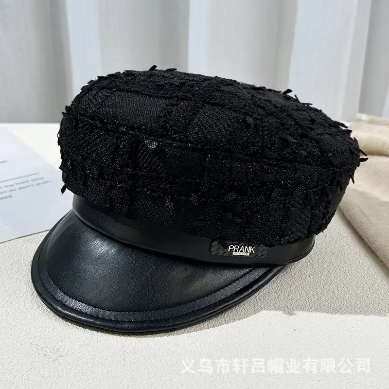 Korean Style Black Chiffon Cap Women Flat Top Casual Face Duckling Tongue Beret - Image 4