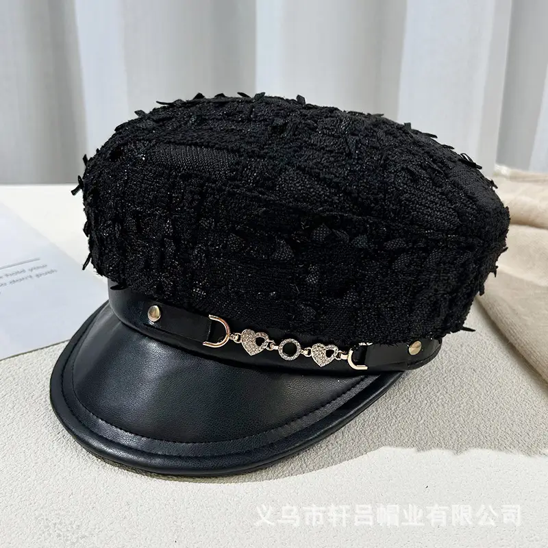 Korean Style Black Chiffon Cap Women Flat Top Casual Face Duckling Tongue Beret - Image 5