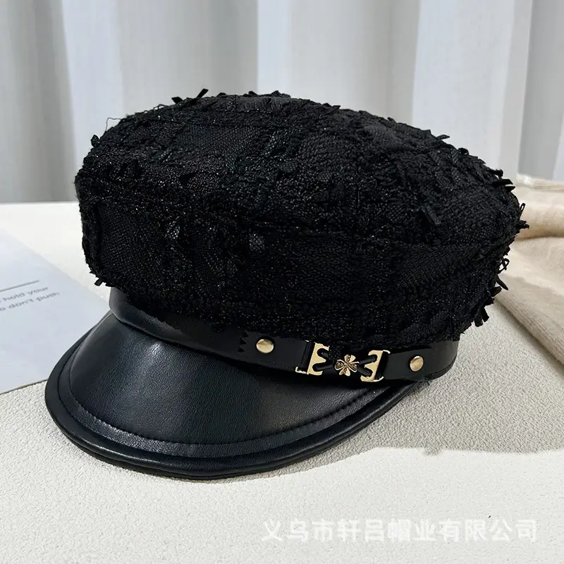 Korean Style Black Chiffon Cap Women Flat Top Casual Face Duckling Tongue Beret - Image 6
