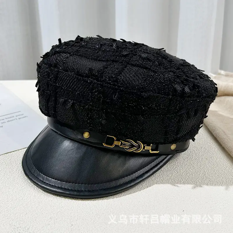 Korean Style Black Chiffon Cap Women Flat Top Casual Face Duckling Tongue Beret - Image 7