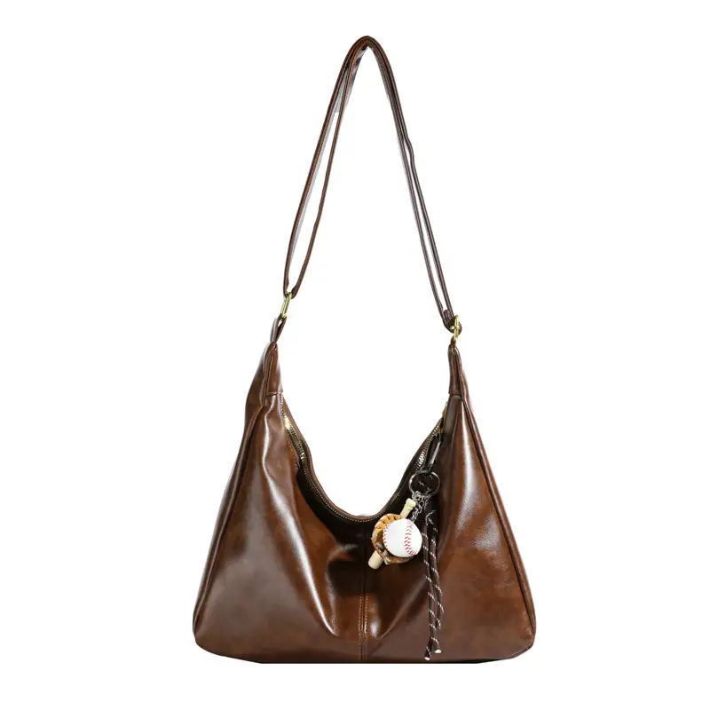 Large Capacity Brown Leather Shoulder Bag for Women - Image 9
