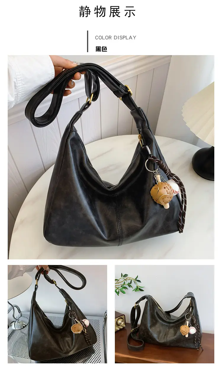 Large Capacity Brown Leather Shoulder Bag for Women — feature 32