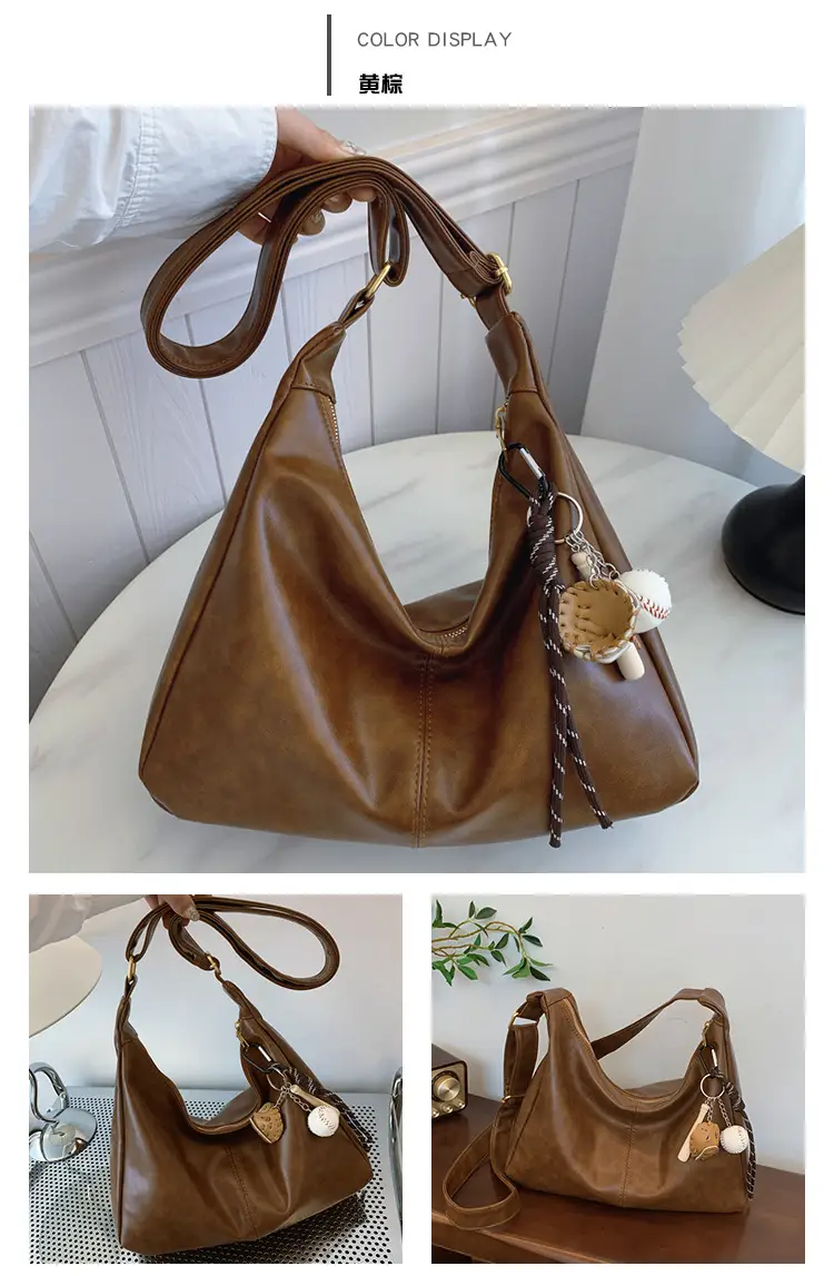 Large Capacity Brown Leather Shoulder Bag for Women — feature 33