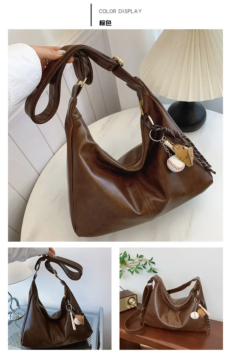 Large Capacity Brown Leather Shoulder Bag for Women — feature 34