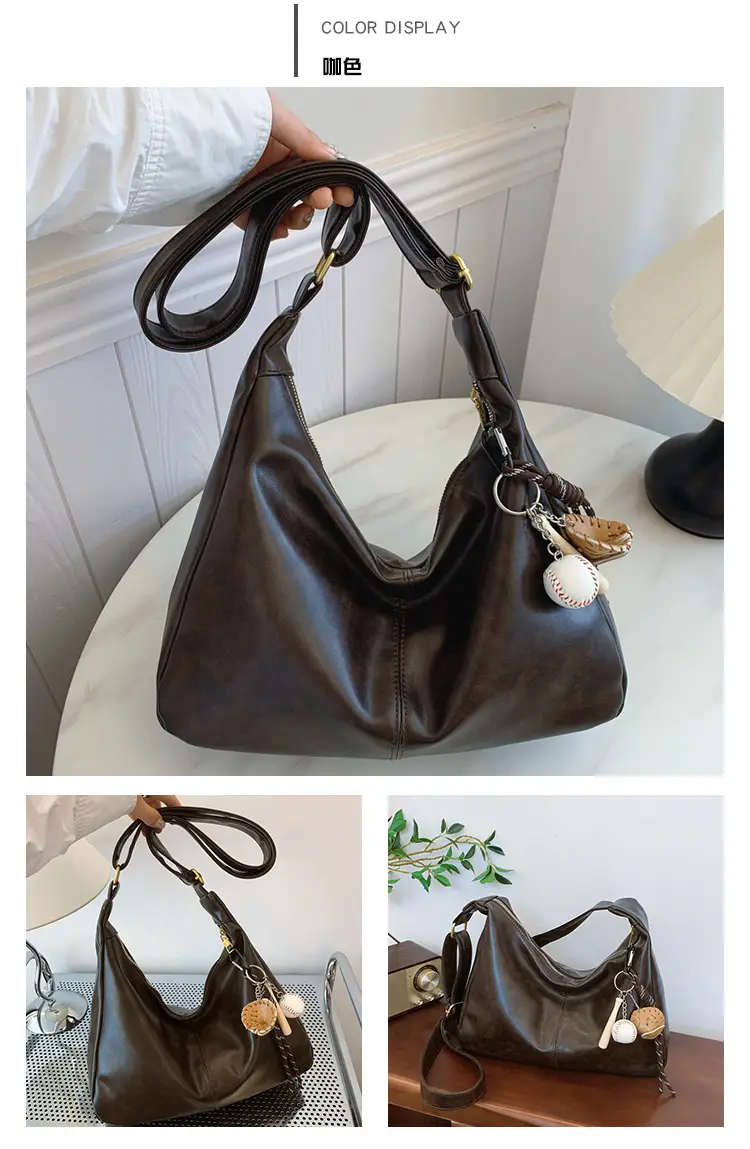 Large Capacity Brown Leather Shoulder Bag for Women — feature 35