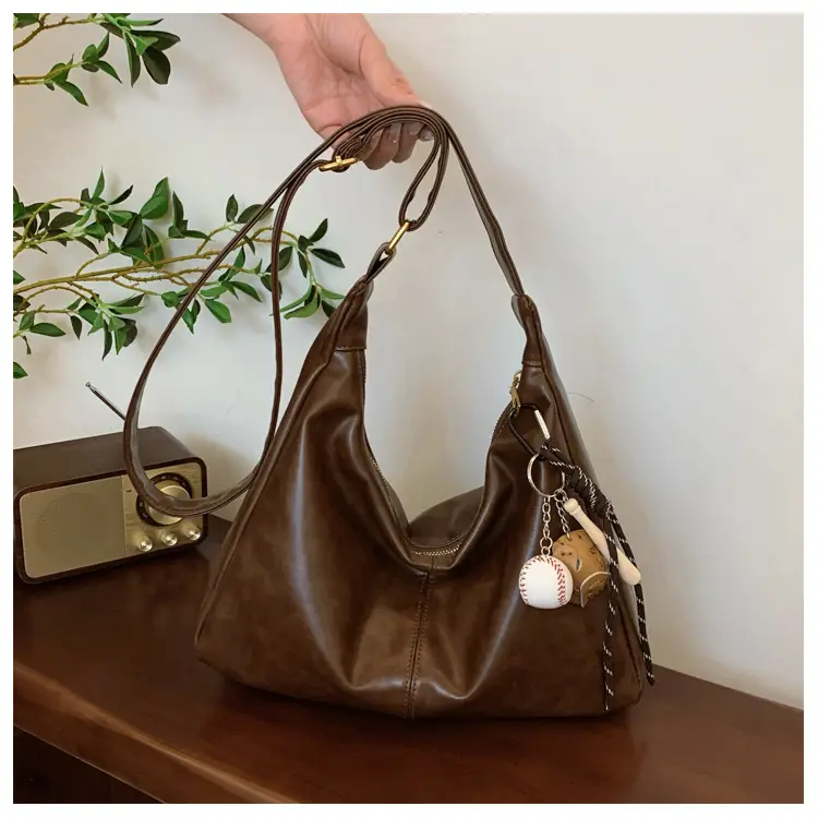 Large Capacity Brown Leather Shoulder Bag for Women — feature 37