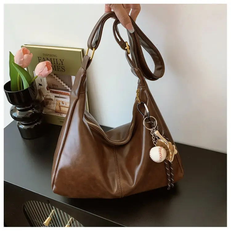 Large Capacity Brown Leather Shoulder Bag for Women — feature 42
