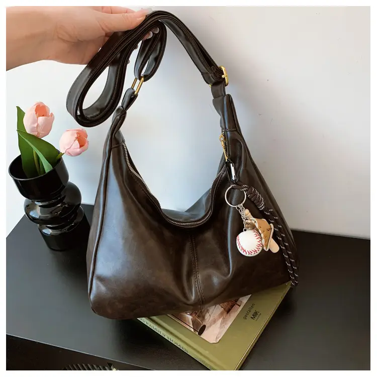Large Capacity Brown Leather Shoulder Bag for Women — feature 48