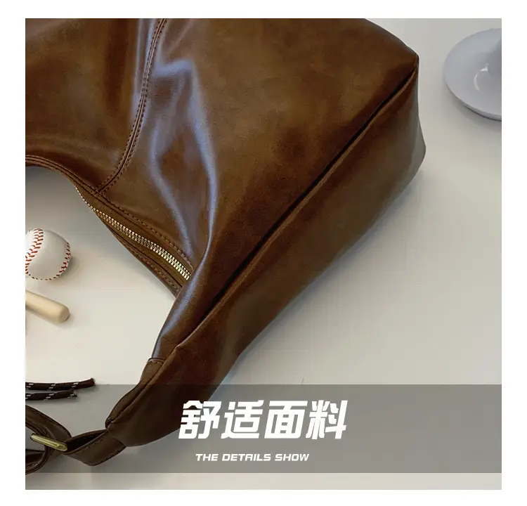 Large Capacity Brown Leather Shoulder Bag for Women — feature 6